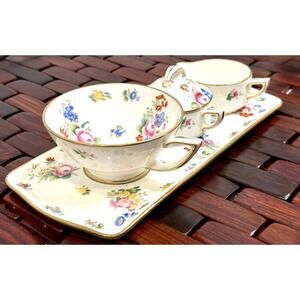 Rare Antique Mintons Birks Hand-Painted Floral Bone China Luxury Tray Tea Set